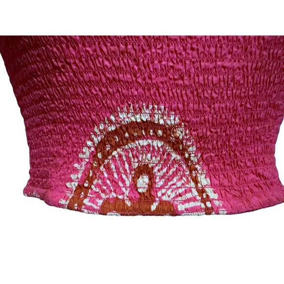 House of Harlow 1960 Smocked One Shoulder Boho Crop Top Hot Pink Cotton Sz M - Picture 2 of 6